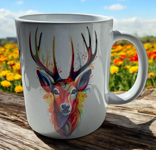 Colourful Stag Mug - Vibrant Highland Deer Ceramic Coffee Cup