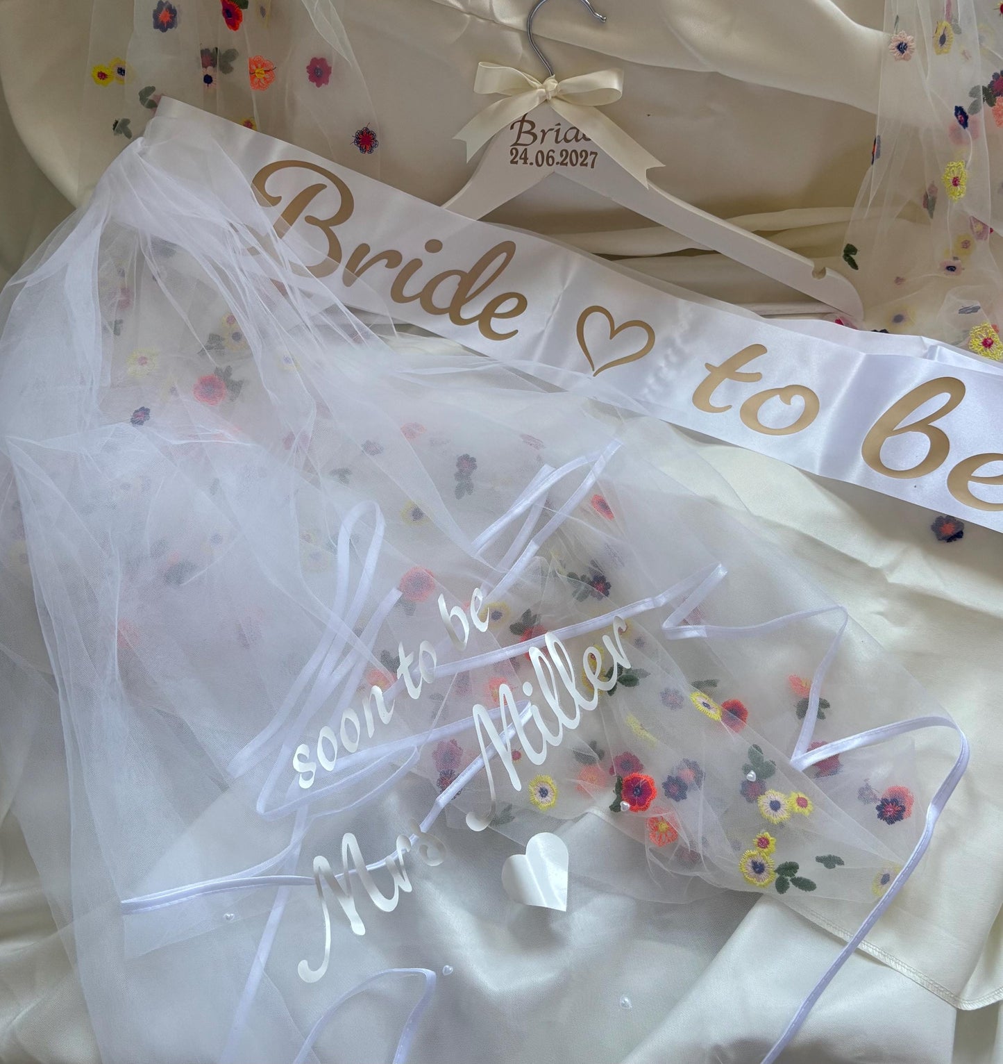 Personalised hen party veil with matching sash, also comes with a Bride hanger, perfect gift for Bride to be
