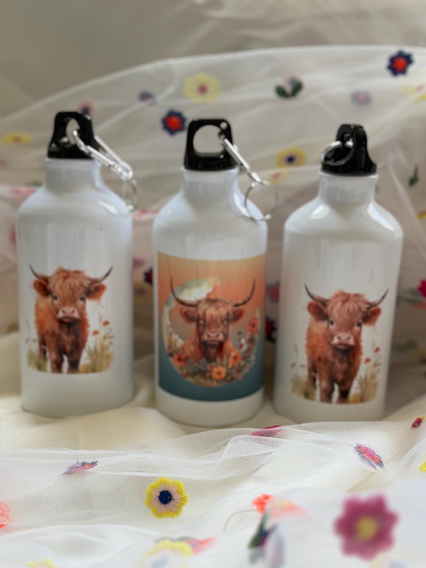 Highland Cow Water Bottle - Stainless Steel Leak-Proof with Carabiner Clip