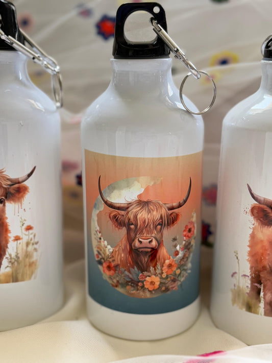 Highland Cow Stainless Steel Water Bottle - 500ml with Carabiner Clip