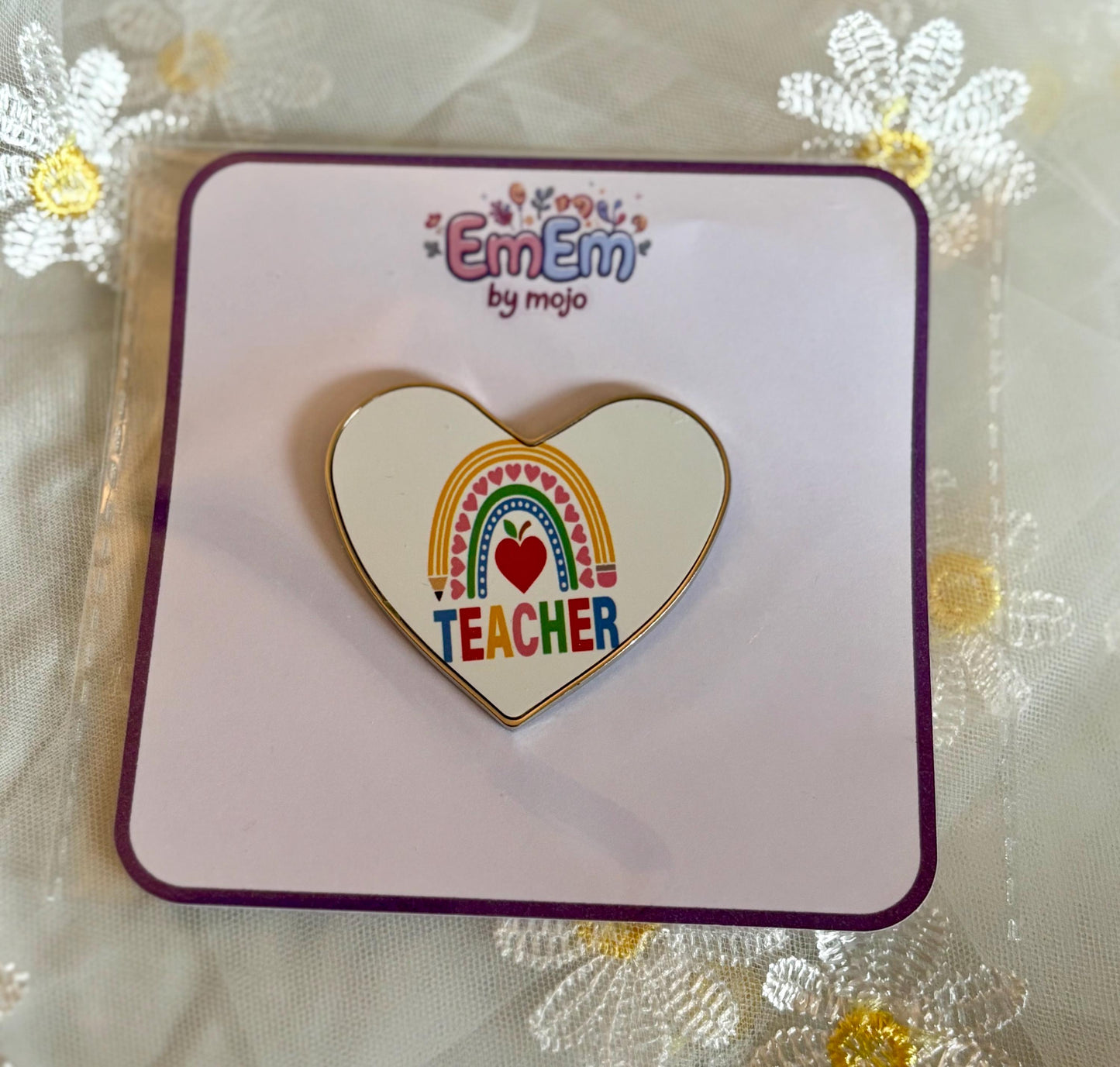 Teacher Gift Fridge Magnet - Handmade Heart with Rainbow & Apple