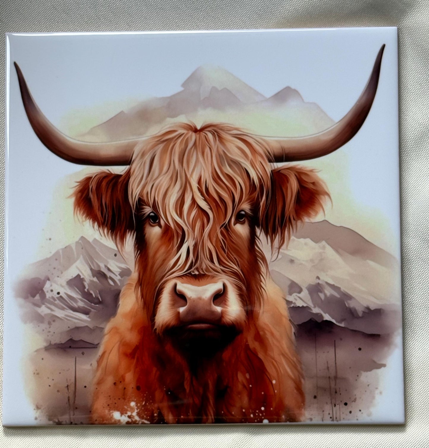 Highland Cow Ceramic Tile: Rustic Scottish Home Decor