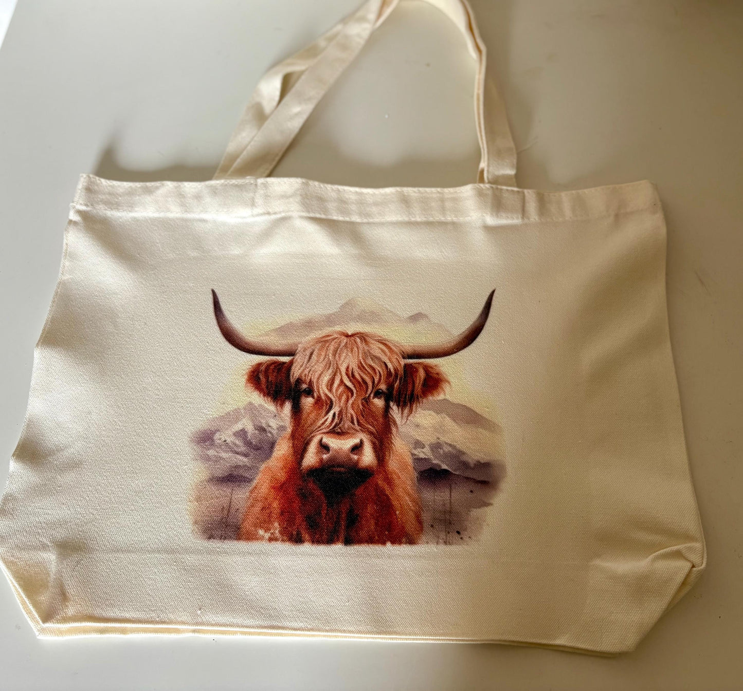 Handmade Highland Cow Tote Bag - Personalised Eco-Friendly Shopping Bag