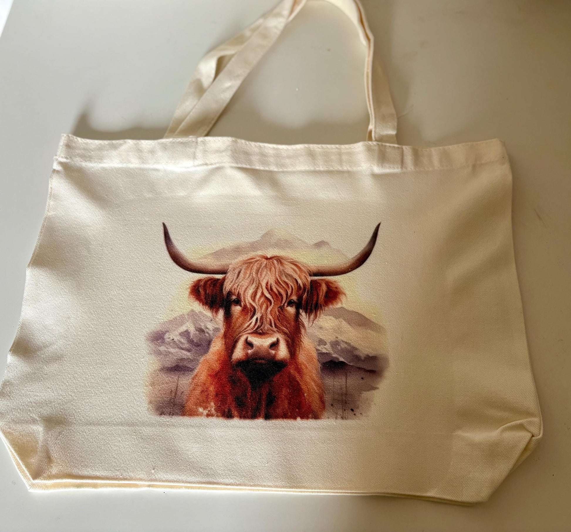 Handmade Highland Cow Tote Bag - Personalised Eco-Friendly Shopping Bag