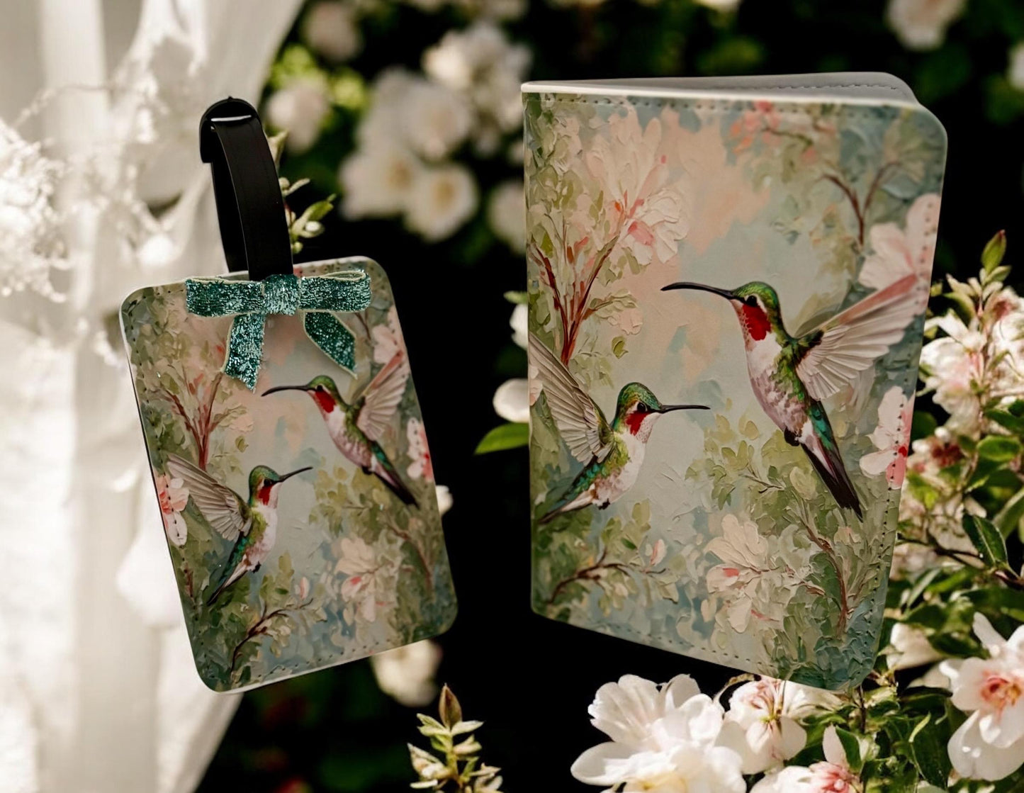 Hummingbird Passport Holder Set - Travel Wallet & Luggage Tag