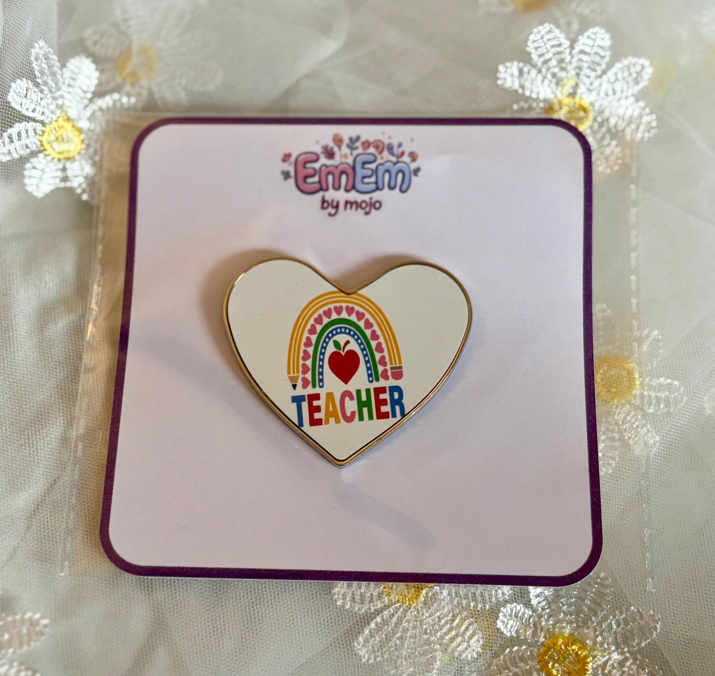 Teacher Gift Fridge Magnet - Handmade Heart with Rainbow & Apple