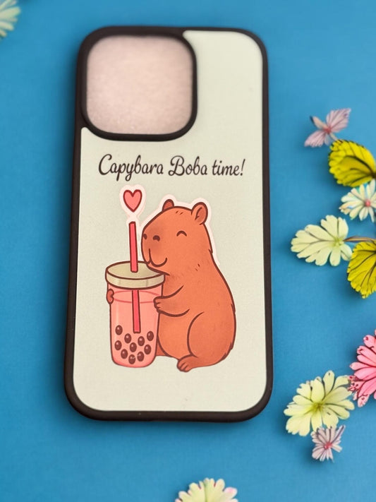 Capybara Phone Case - Cute Boba Tea Drinking Protective Cover