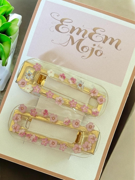 Summer Blossom Resin Hair Clips- Set of 2, Fresh Floral Fashion Accessories.