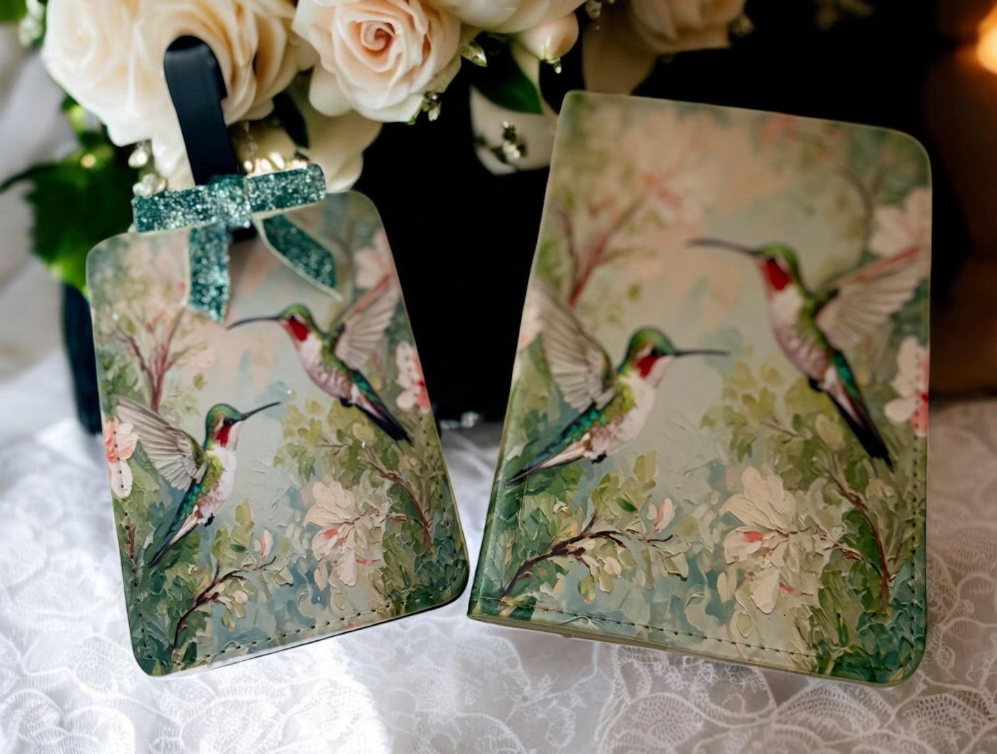 Hummingbird Passport Holder Set - Travel Wallet & Luggage Tag