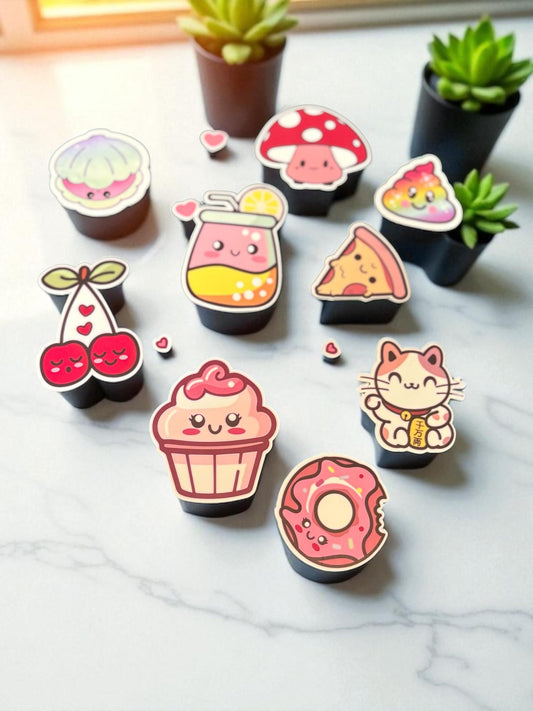 Kawaii Food and Animal Stickers - Cute Vinyl Sticker Set for Laptops & Journals