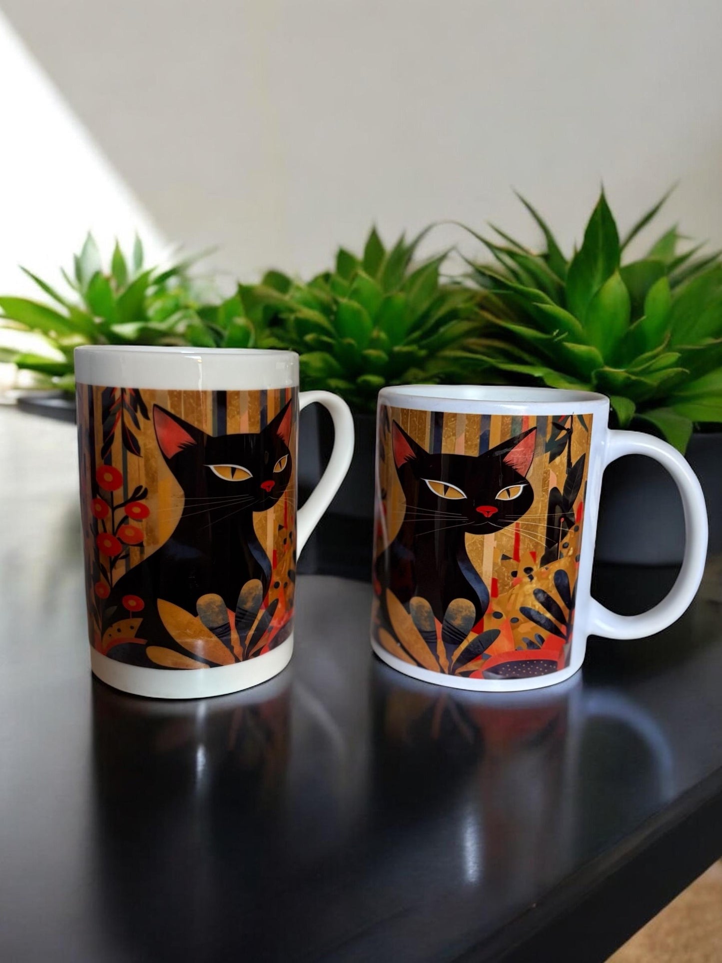Painted Cat Mug - Artistic Ceramic or Bone China Coffee Cup Gift