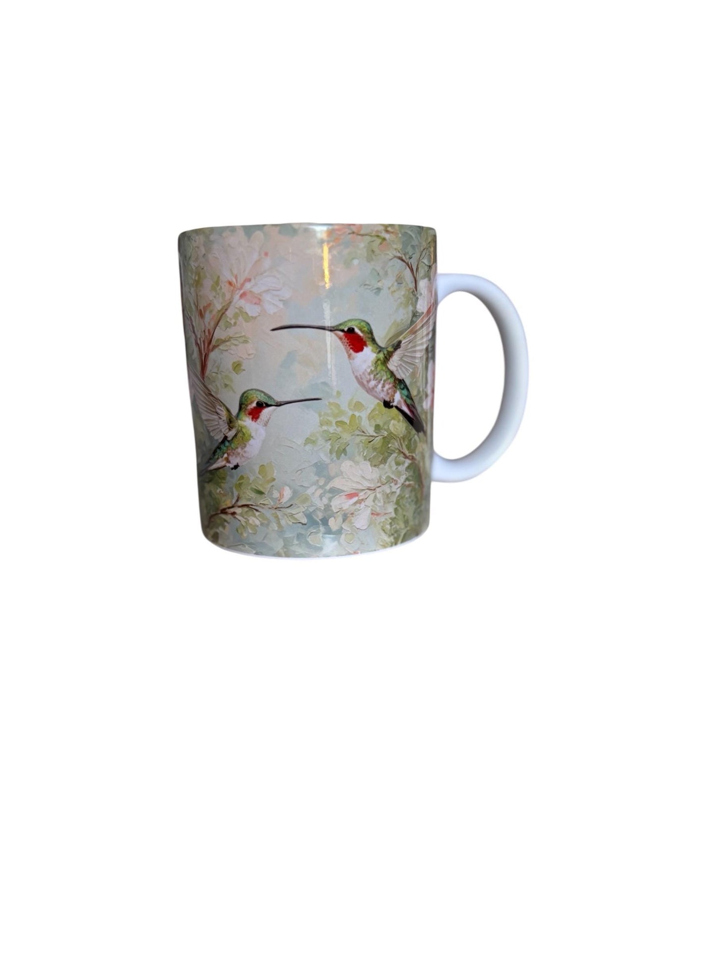 Hummingbird Ceramic Mug - Elegant Pastel Floral Coffee Cup Gift