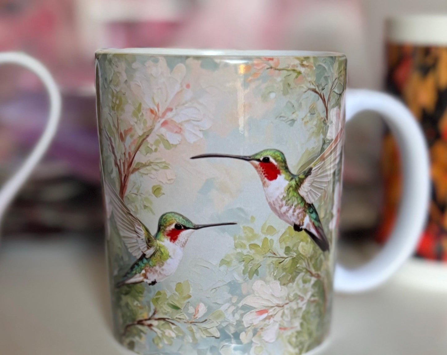 Hummingbird Ceramic Mug - Elegant Pastel Floral Coffee Cup Gift