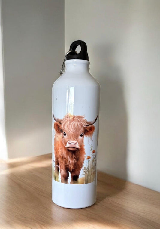 Highland Cow Water Bottle - Stainless Steel Leak-Proof with Carabiner Clip