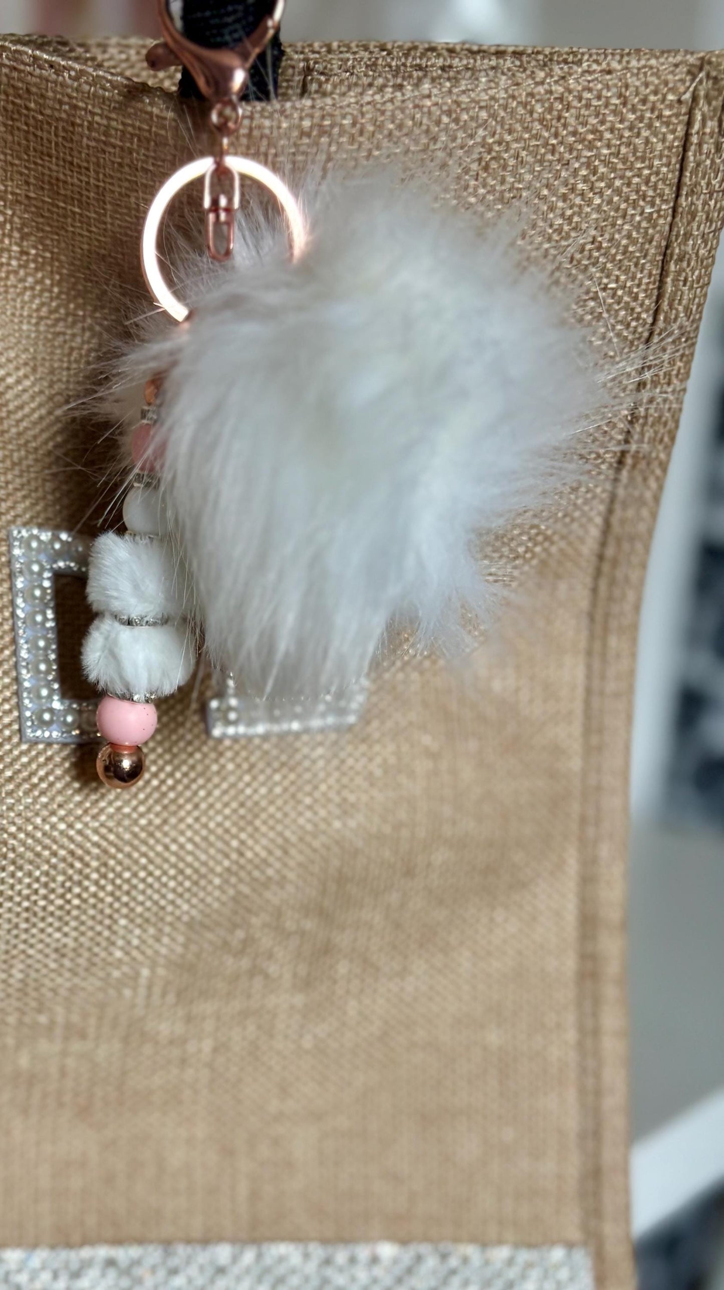 Fluffy Pom Pom Keychain: Handmade Beaded Bag Charm