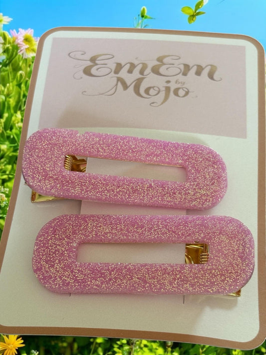 Handmade Pink Glitter Resin Hair Clips - Sparkly Hair Accessories Pack of 2