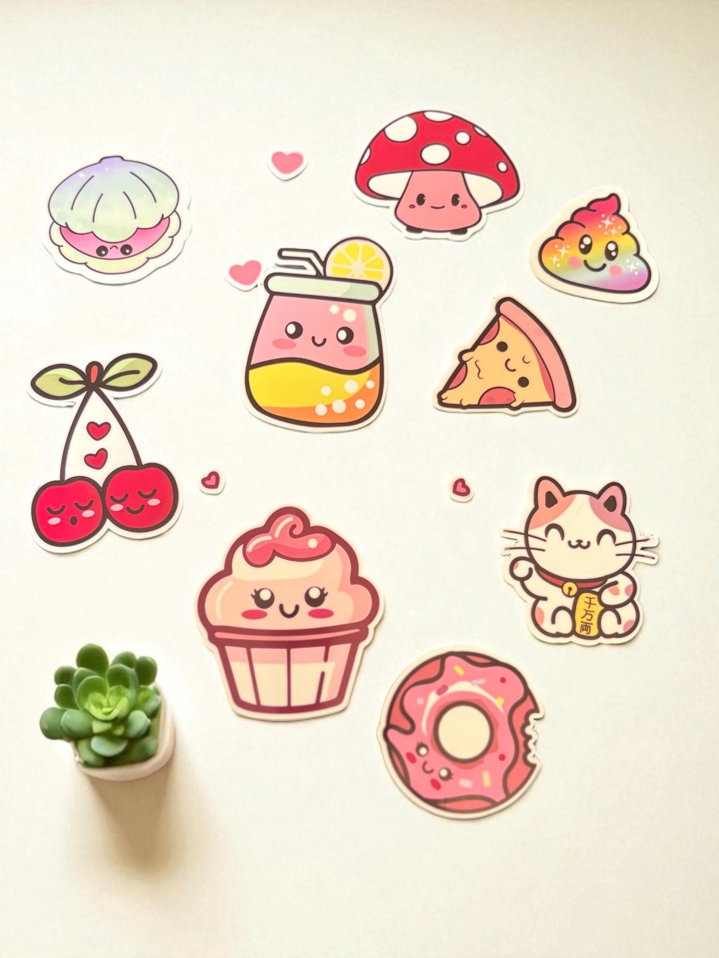 Kawaii Food and Animal Stickers - Cute Vinyl Sticker Set for Laptops & Journals