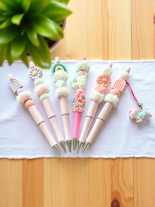 Silicon Bead Pen - Cute Beaded Charm Pens for School & Stationery