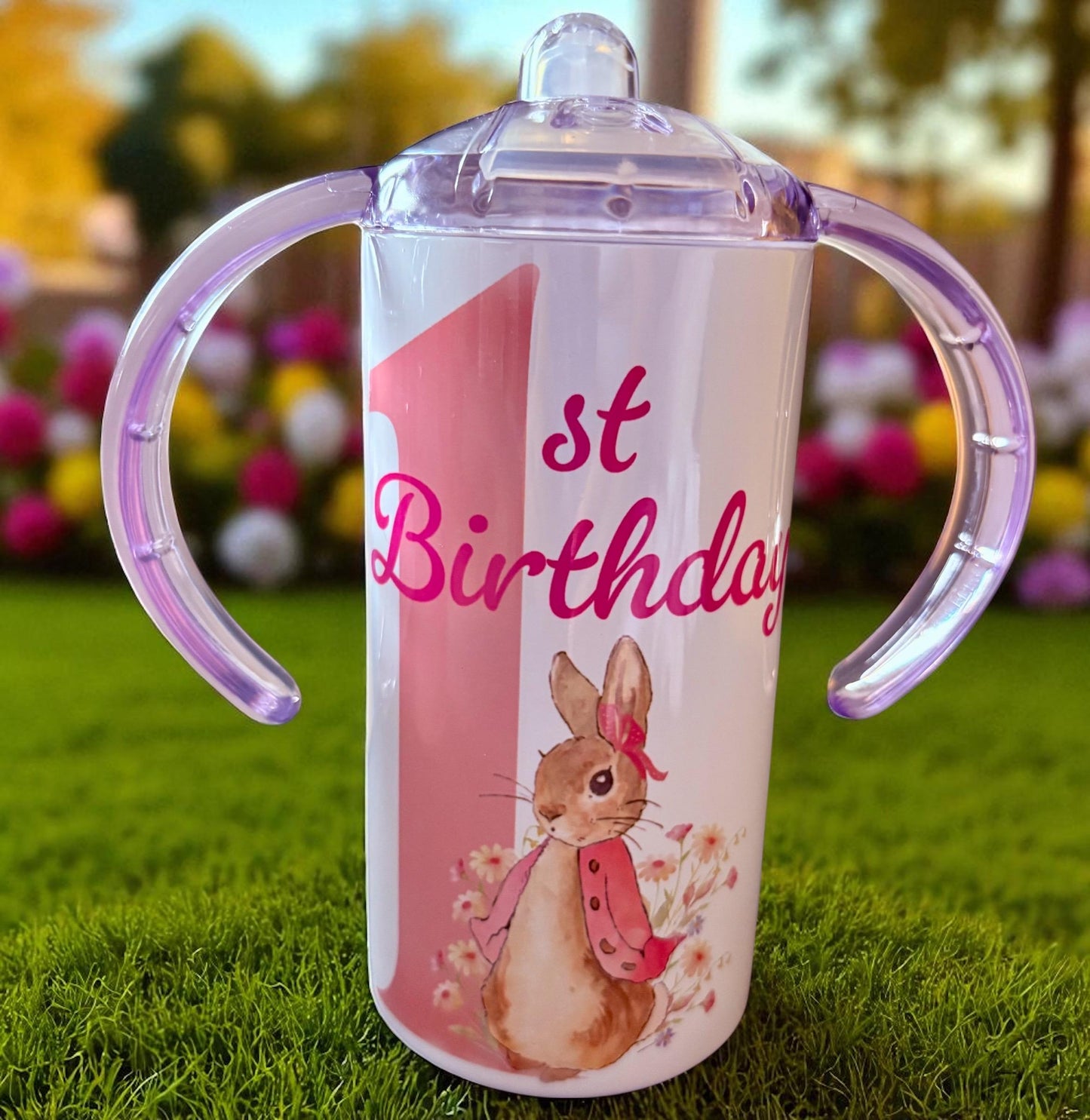 Personalised Bunny Sippy Cup - Stainless Steel Toddler Cup with Handles & Lid