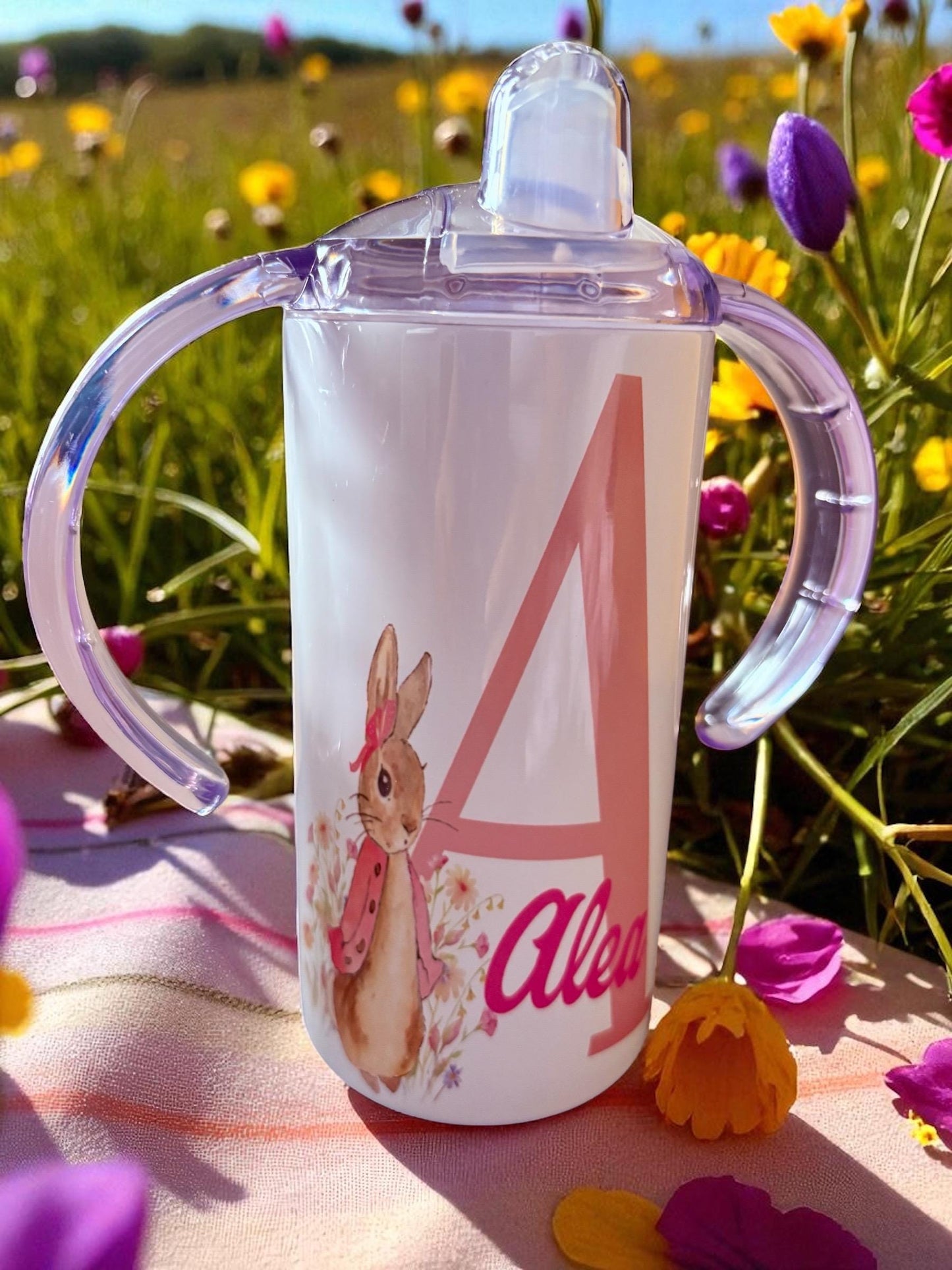 Personalised Bunny Sippy Cup - Stainless Steel Toddler Cup with Handles & Lid