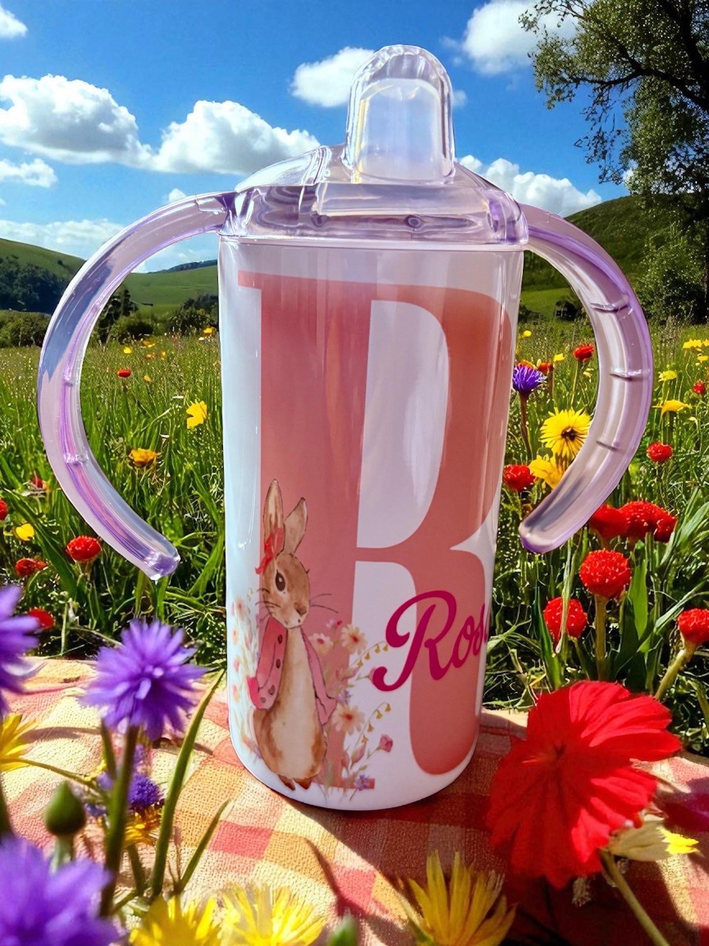 Personalised Bunny Sippy Cup - Stainless Steel Toddler Cup with Handles & Lid