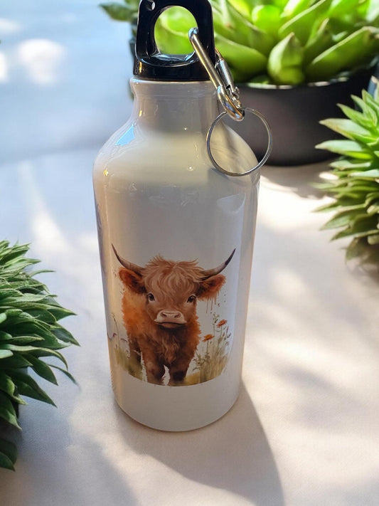 Highland Cow Water Bottle- Baby Cow Kids Gift