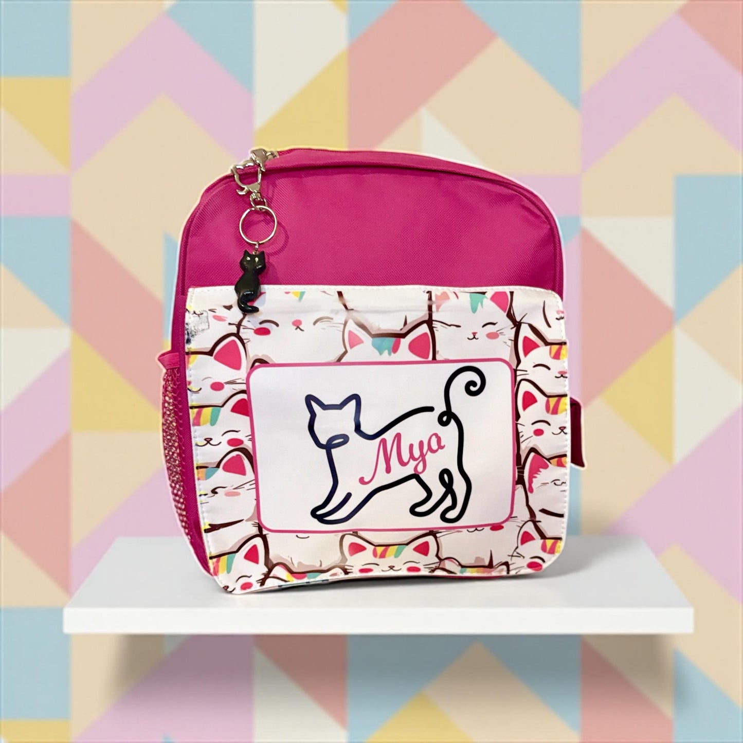 Personalised Pink Cat Backpack - Custom Name Kids School Bag