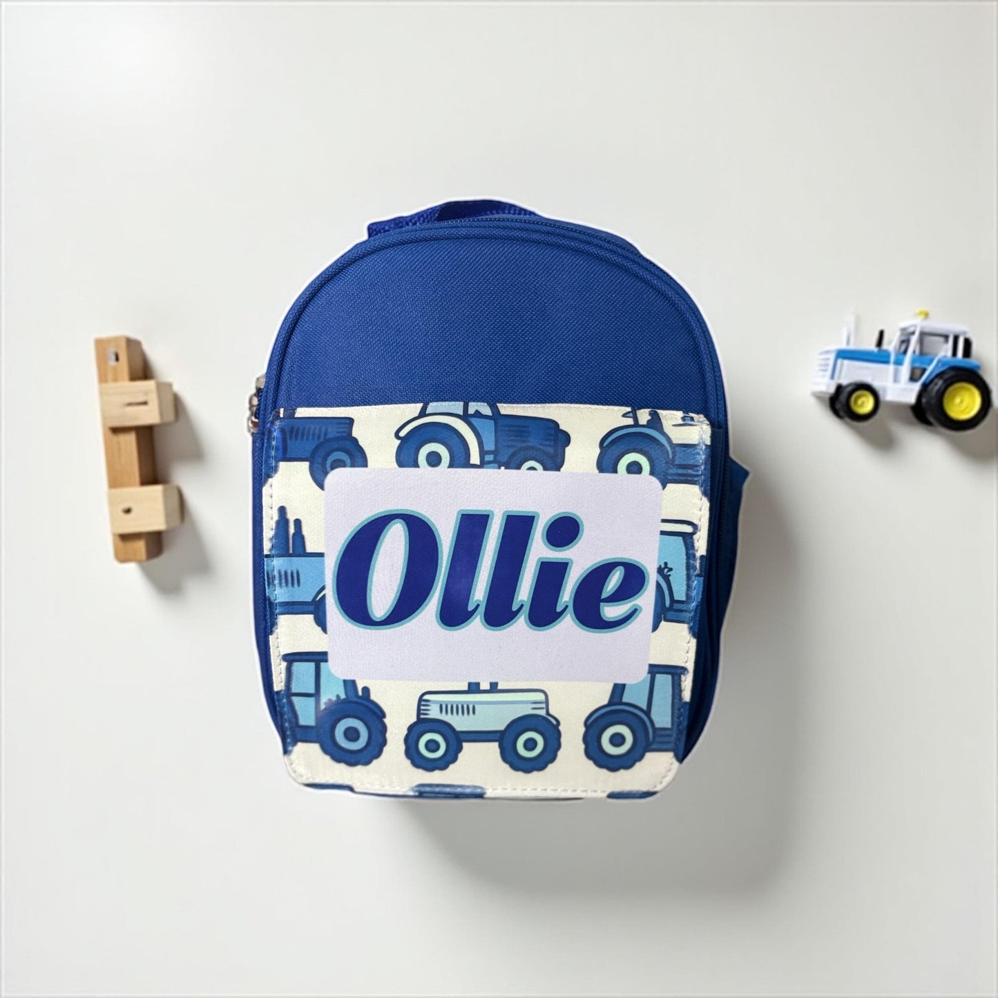 Personalised Tractor Lunch Bag - Custom Name Blue Kids School Bag