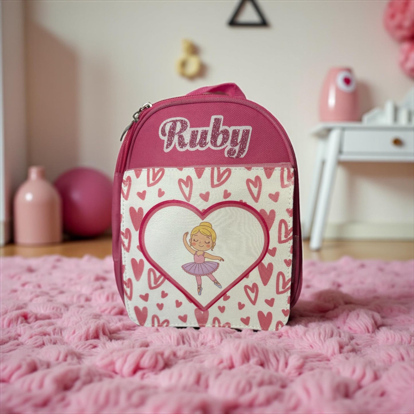 Personalised Ballerina Lunch Bag - Custom Name Pink Kids School Bag