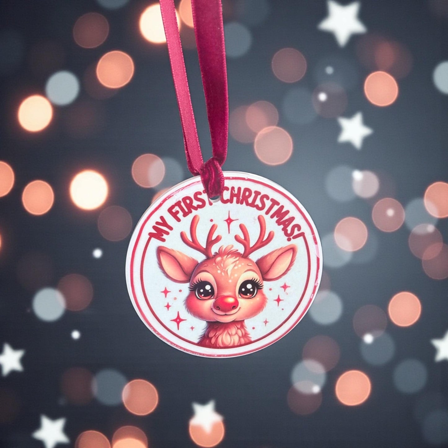 Personalised Christmas Ornament - My First Christmas Reindeer Ceramic Decoration