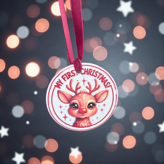 Personalised Christmas Ornament - My First Christmas Reindeer Ceramic Decoration