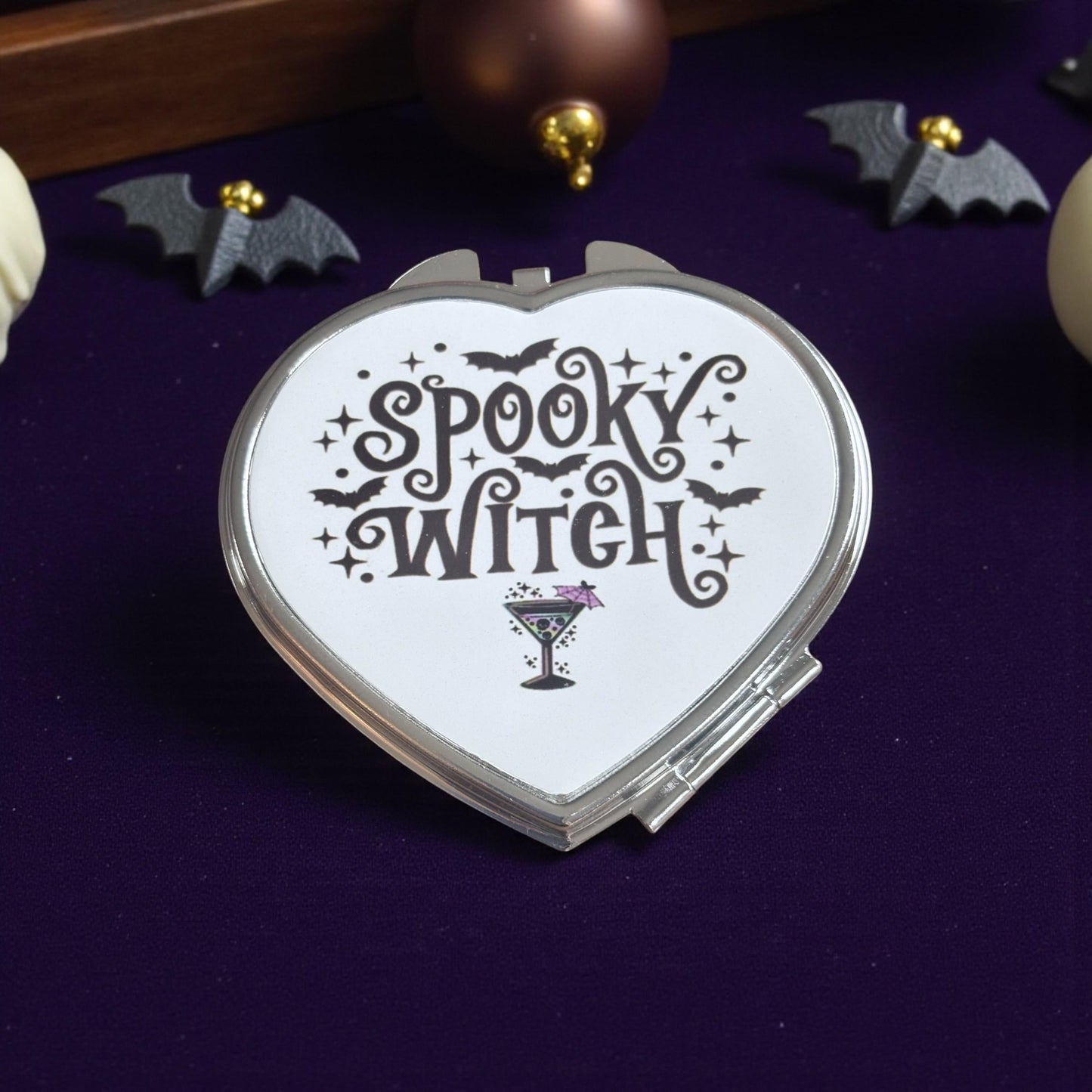 Spooky Witch Compact Mirror - Heart-Shaped Makeup Mirror Gift