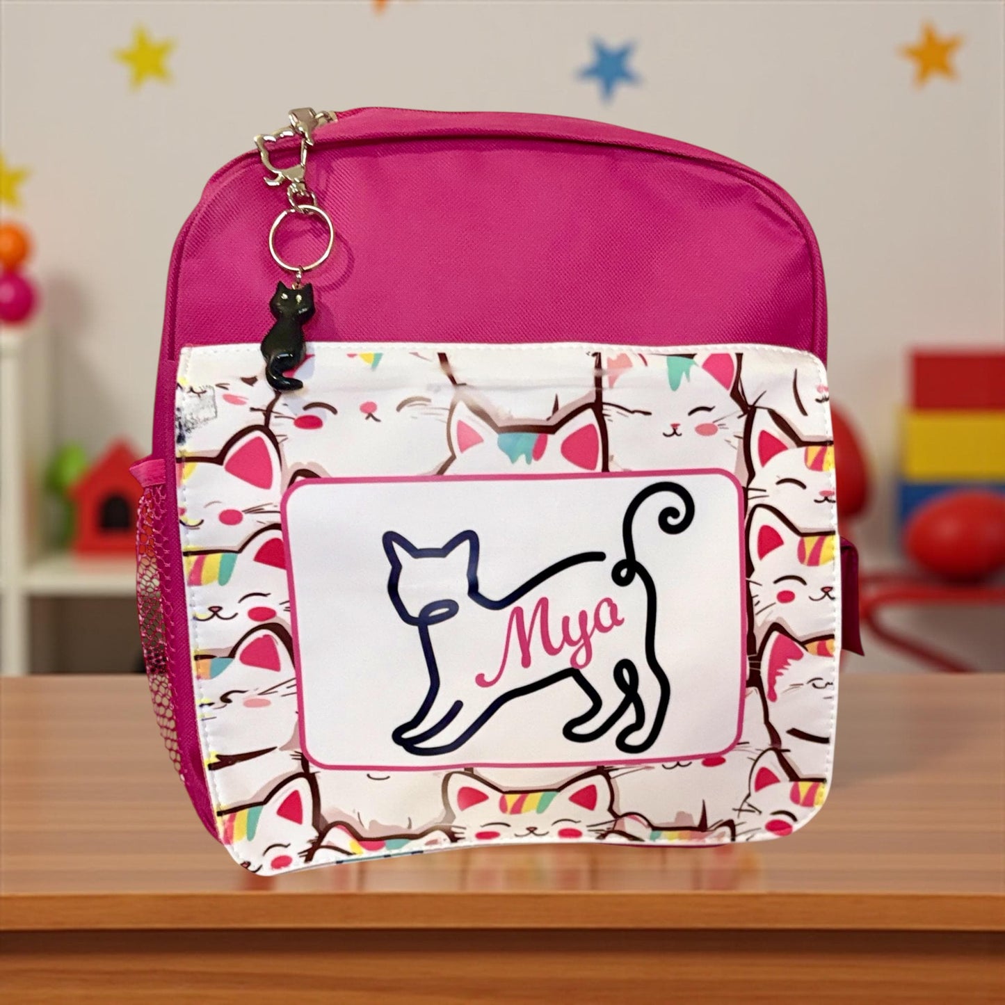Personalised Pink Cat Backpack - Custom Name Kids School Bag