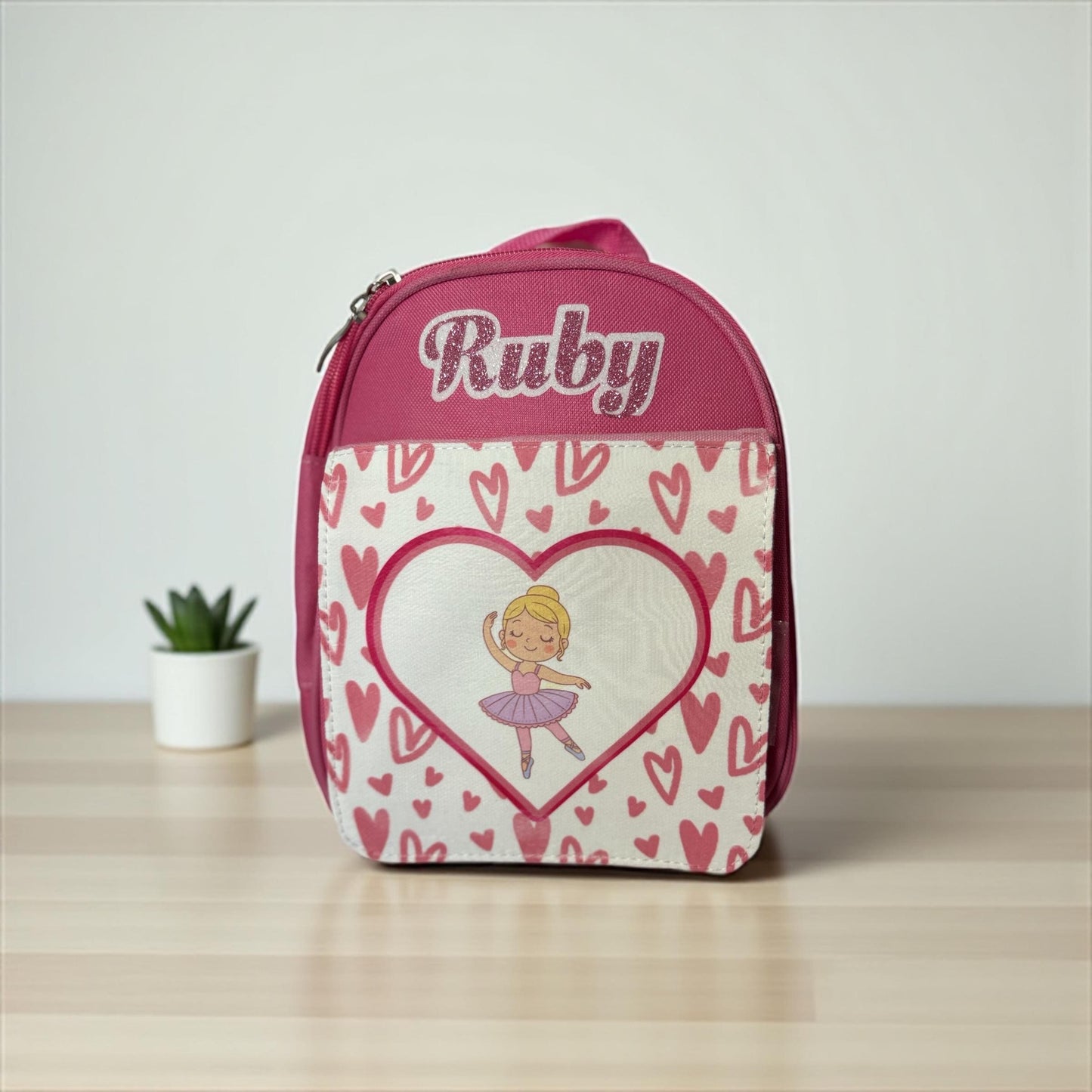 Personalised Ballerina Lunch Bag - Custom Name Pink Kids School Bag