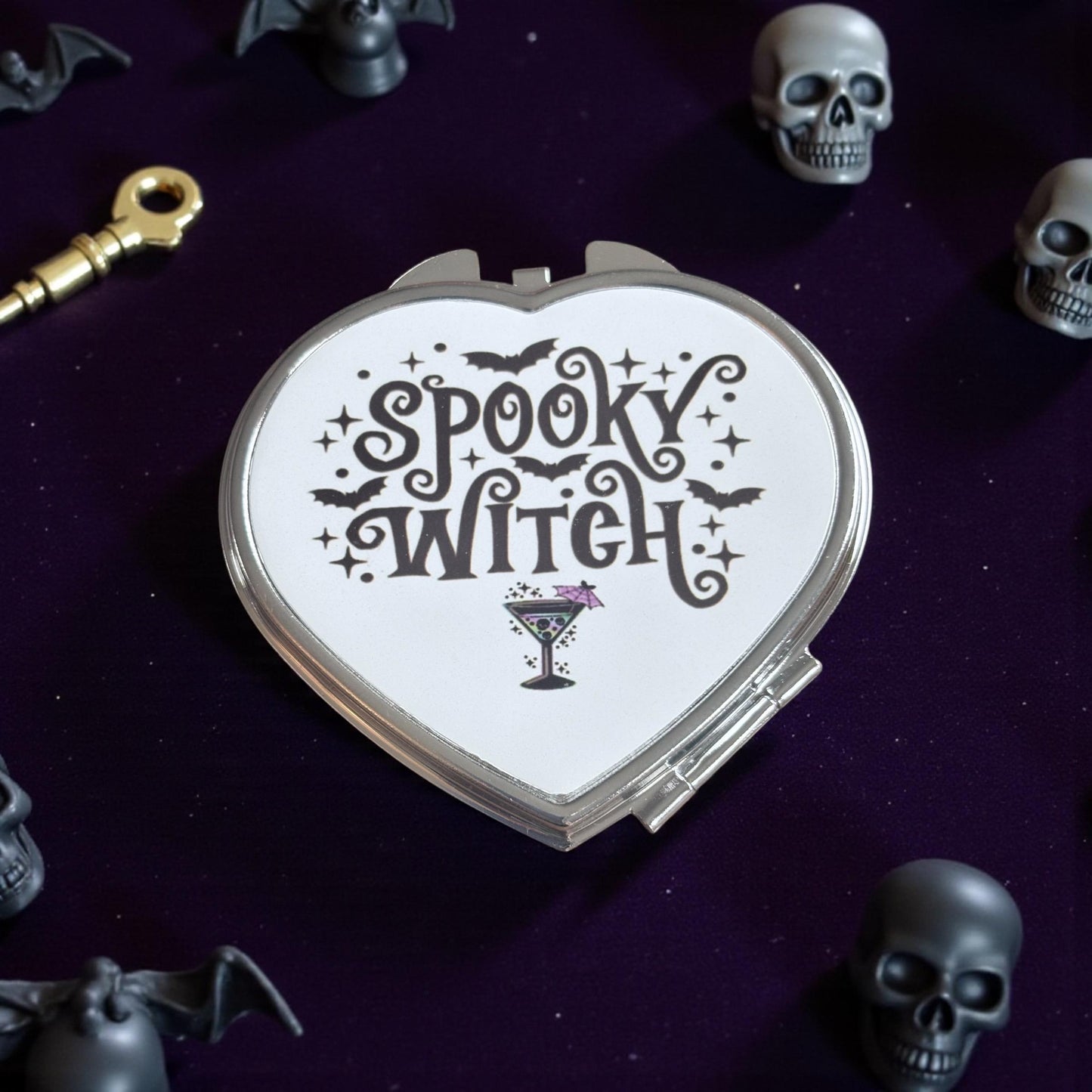 Spooky Witch Compact Mirror - Heart-Shaped Makeup Mirror Gift